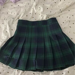 green and navy plaid skirt